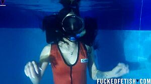 Helen star in sexy swimwear at night by the pool