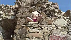 Coed Ana Fey Rubs Her Pussy Over Panties Where Anyone Can Watch Outdoors