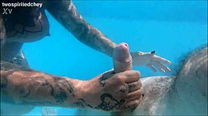 Holiday threesome in the pool with big cocks and wet pussies.