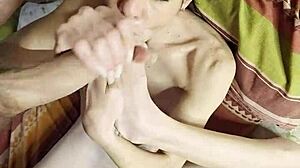 petite foot beauty sucking cock and toes at the same time