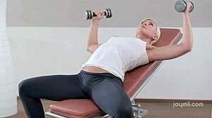 beautiful blondes engage in playful lesbian interactions during workout