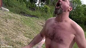 mature big cock outdoor fucked in garden pool nature