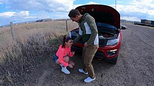 i was frozen in the car and got roughly fucked by a big cock milf brunette with deepthroat cumshot facial and tight pussy