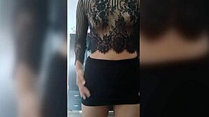 She touches herself in her mini skirt and begs for anal sex