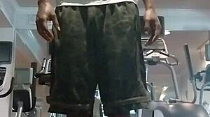 The 21-year-old athlete works out in the gym.