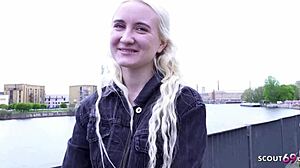 German scout picks up skinny blonde teen for casting fuck in Berlin