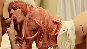 The girl next door babe in a straight-jacket with pink hair in homemade video