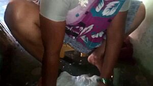 Sexy aunty washes her dress in the bathroom intriguingly