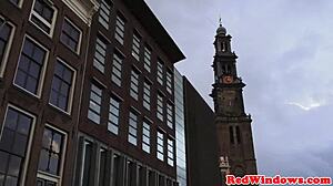 Amsterdam prostitute gets cumshowered in intriguing lingerie.