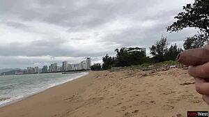 Hottie lets me cum on her tits in public flashing