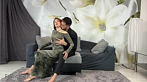 Emotional oiled fuck on couch.