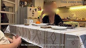 Husband jerks under table while stepmom and I watch in kitchen