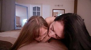 Wow, a virgin gets a blowjob from two girls at once - double deep throat!
