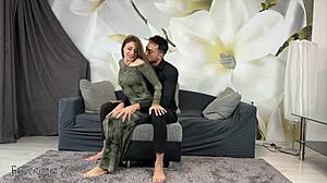 Emotional oiled fuck on couch.