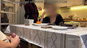 Husband jerks under table while stepmom and I watch in kitchen