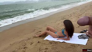 Hottie lets me cum on her tits in public flashing