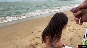 Hottie lets me cum on her tits in public flashing