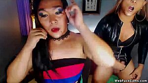 Two Cute Shemales Wanking on Homemade Webcam Show