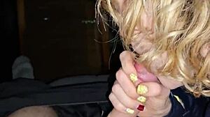 Why does this blonde dirty talking wife jerk off slowly?