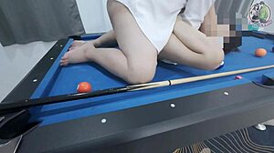 The thai girl climbed the pool table and got fucked hard