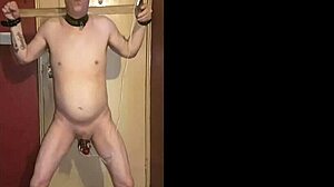 Bisexual amateur humiliates himself on cam with wrist cuffs and anal hook in bdsm electro play