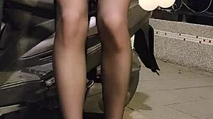 Shemale ting xuan office lady suit outdoor play with love egg... oh man, it's so hot!