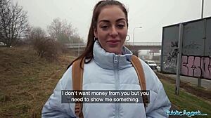 In the public agent scenario she deepthroats his big cock after losing a simple game