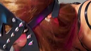 Redhead Seduction In Stockings High Heels Leather Lingerie Ends With Mouthful Of Cum