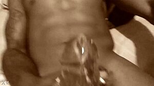 Big black monster cock shooting massive cumshots in detailed solo action