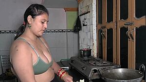 cooking sex in kitchen when chopping vegetable with monster cock