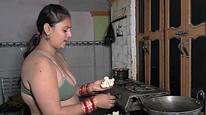 cooking sex in kitchen when chopping vegetable with monster cock