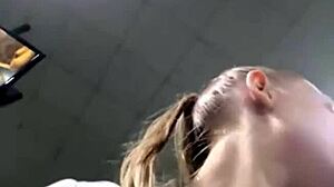 Teen squirts intensely in gym