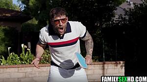 During a pickleball game, the step family engages in a taboo foursome sex session