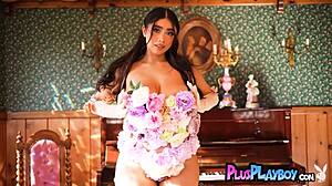 Latina MILF Violet Myers with huge natural tits poses naked for Playboy.