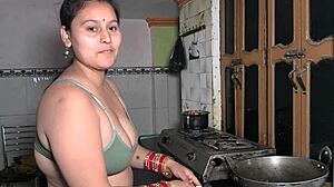 cooking sex in kitchen when chopping vegetable with monster cock