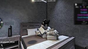 quietly fucking a fan on the bed in various positions like cowgirl and doggystyle