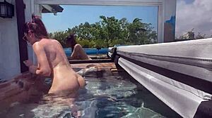 Italian stepmom Artemisia Love teases big tits in Florida jacuzzi shaved pussy outdoor