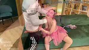 Eva performs in a wet scene with intense action