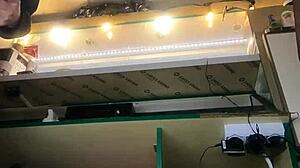 Sexy milf with long legs and big pussy lips serves guests in mini skirt despite winter cold - sexy upskirt at work