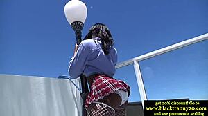 Shemale Ebony Outdoors Getting Bj in High Def