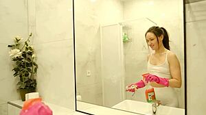 Cleaning lady in your bathroom!