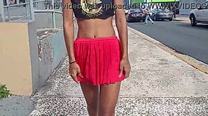 Hairy Pussy and Legs Flashed in Public Upskirt Tease