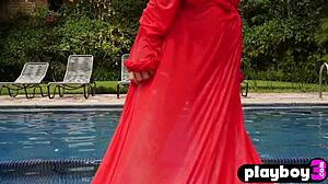 Big tits Latina milf poses in red dress then exposes amazing body