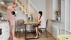 Intense dick sucking and rough morning fucking with coffee