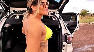 Just a bit of the interview before outdoor roadside anal fucking with creampie on sheer lingerie