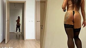 Sinful girl in wet stockings teases with her juicy pussy