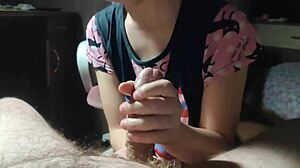 Cock massage with hands and lips from korean woman cum in mouth instead of thanks