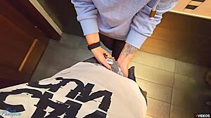 Stranger cums in my pantyhose in restaurant toilet!