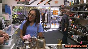 brunette babe with glasses gets screwed