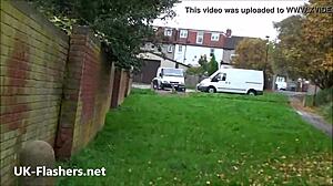 Jakki the blonde babe nude in public flashing and fingering